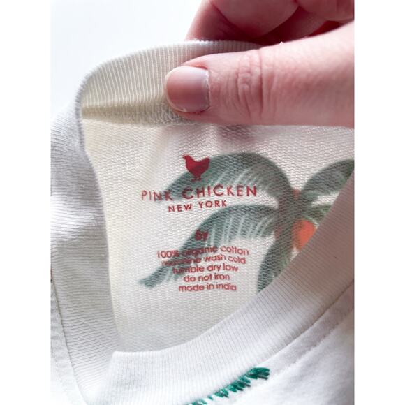 Girl's Pink Chicken Palm Tree Organic Cotton Crewneck Sweatshirt Size 6 - Picture 4 of 4